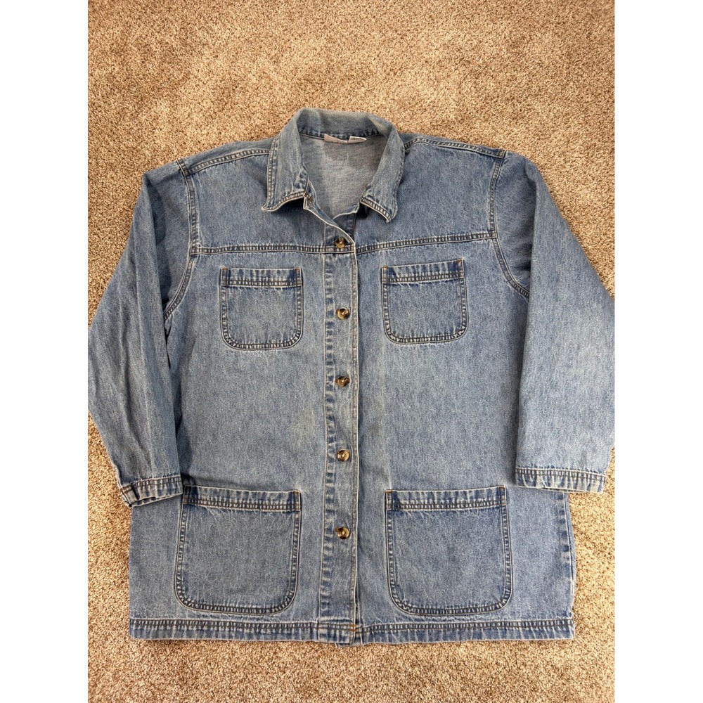 Vintage Cabin Creek Denim Chore Jacket Light Wash Cotton Button Up XL Utility